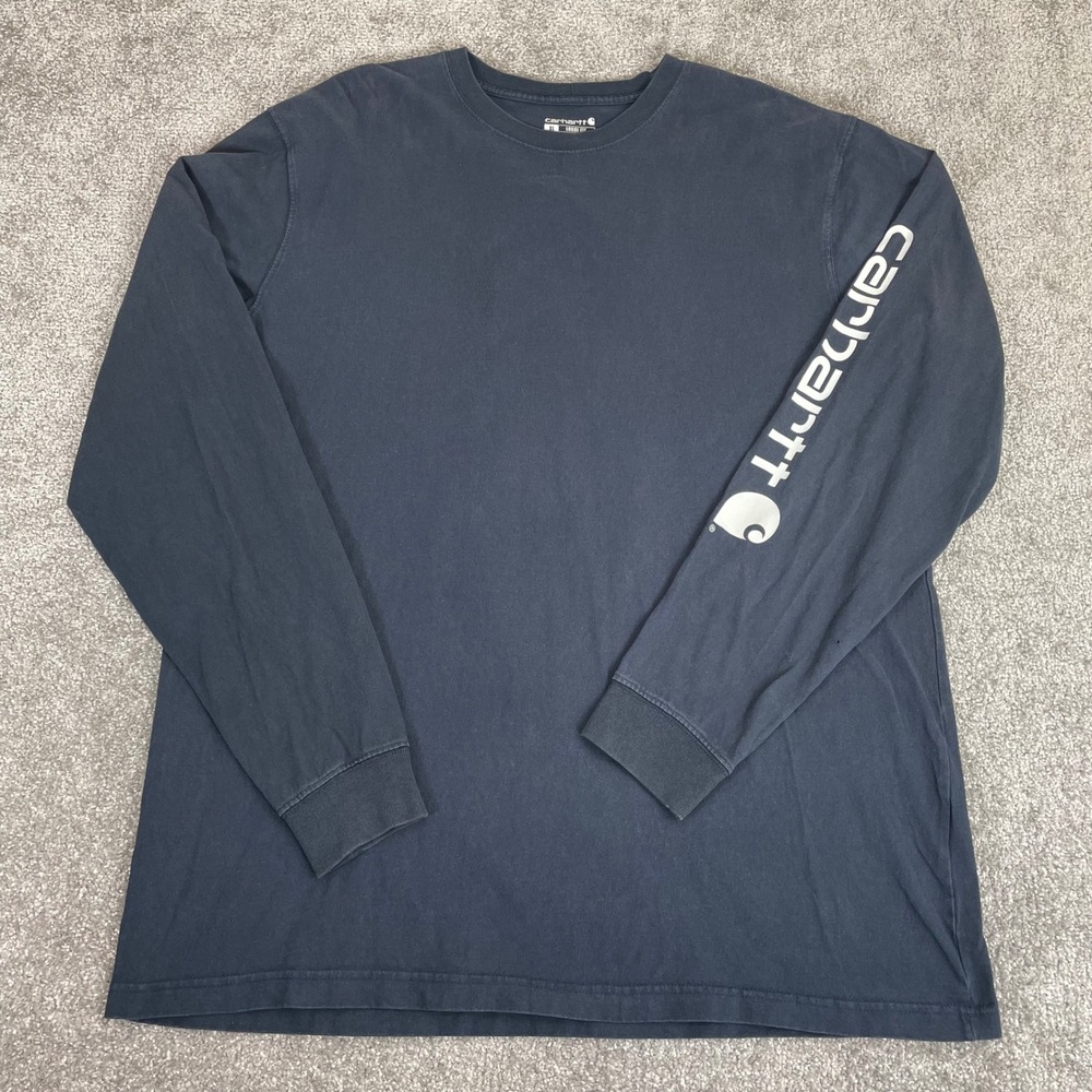 Carhartt T Shirt Mens Extra Large Tall Loose Fit Dearborn Sleeve Spell Out Navy